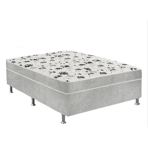Cama Box Casal Suede Cinza + Colchão Casal Suede Cinza Espuma 138x188x55