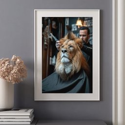 Quadro Leão na Barbearia - 60x48cm:moldura Preta - 2