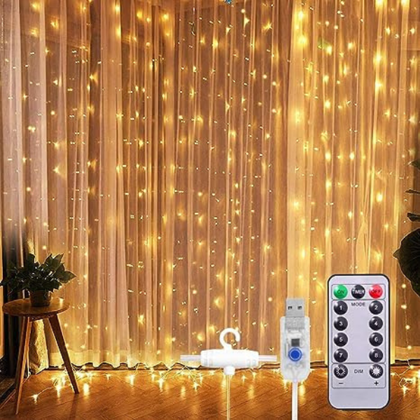 Cortina de Led Decoração com Controle Natal 300 Leds 3x3 Usb