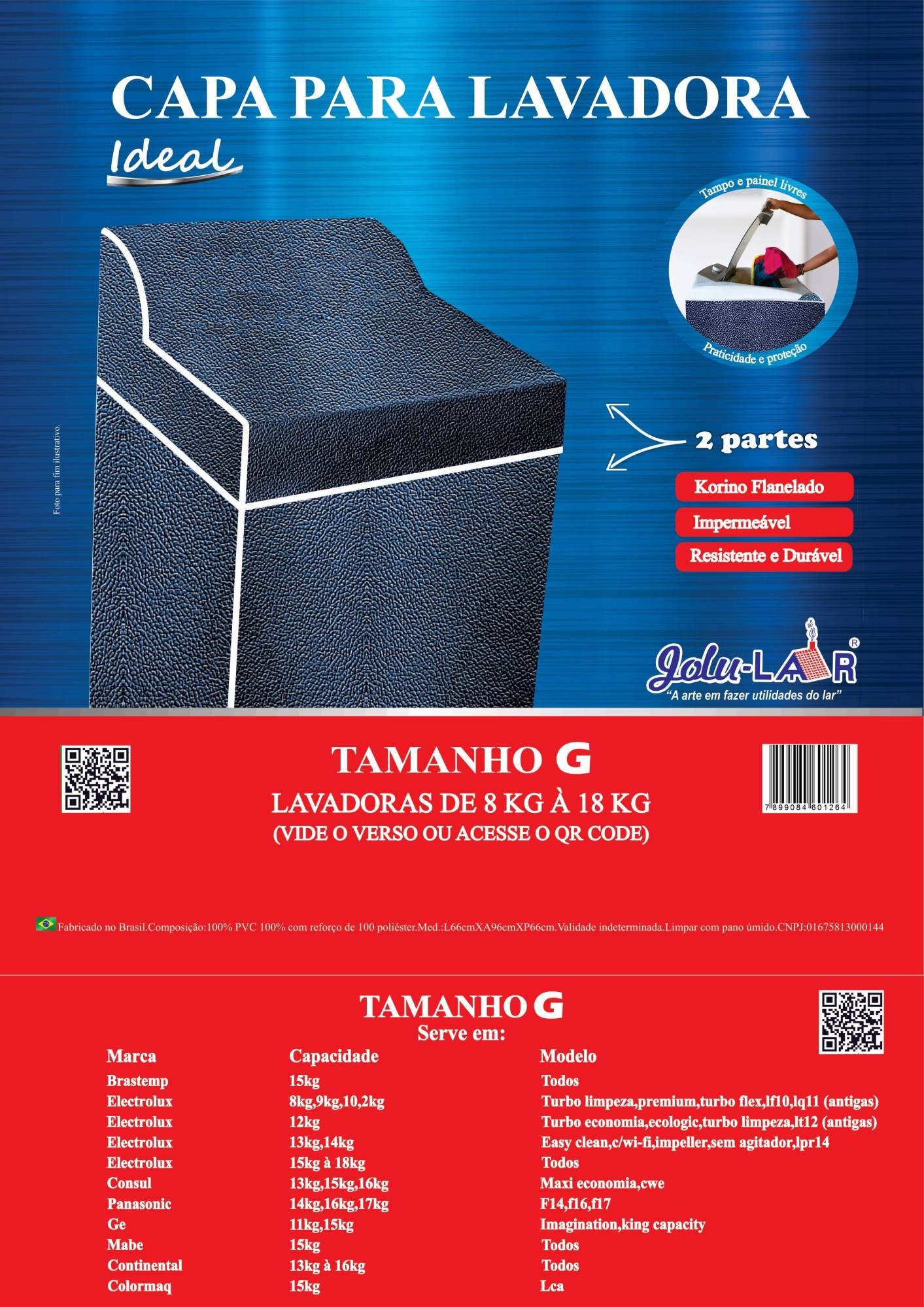 CAPA PARA MÁQUINA DE LAVAR FLANELADA DUAS PARTES TODAS MARCAS – TAM G PRETO – IDEAL JOLU-LAR - 6