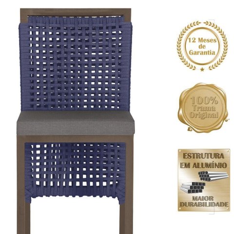Mesa Bistro e 4 Banquetas Roma Marrom Corda Náutica 11 Azul
