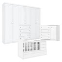 Ver imagem 1 de Quarto Infantil 6 Portas Americano com Berço Multifuncional Cleo Branco Fosco - Henn