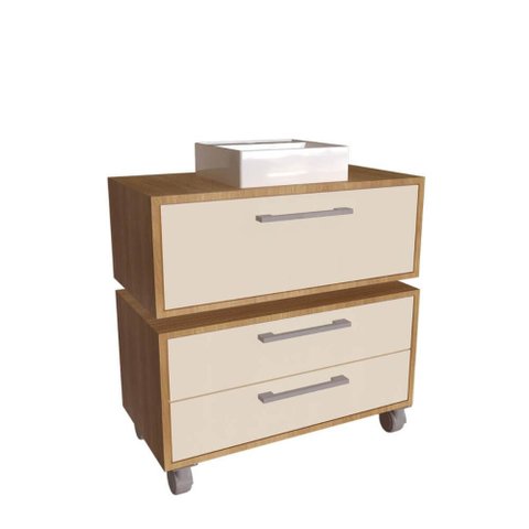 Gabinete Suspenso 80cm Alice Mel Arenas Balcão Cuba Branca 2 Gavetas com 1 Basculante para Banheiro