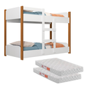 Ver imagem 1 de Beliche Infantil com Escadas e Grade + 2 Colchões Segura: Branco/Jequitibá