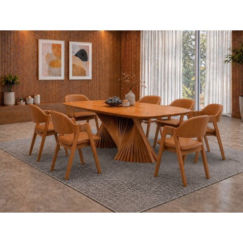 Sala de Jantar Maciça 8 Cadeiras 2,20m Dunnas Sala Nobre