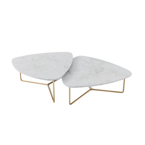 Kit 2 Mesas de Centro para Sala Design Orgânico Capri Metal Dourada Atenna/Atenna