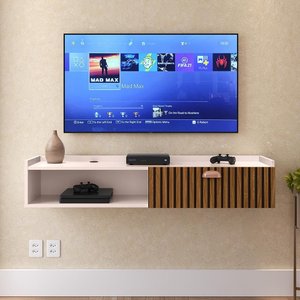 Rack Suspenso para Tv Smart 32 42 50 Polegadas 1 Porta Puxador Concha Home Classic - Off White/ Ripa