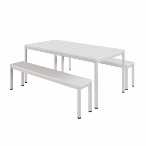 Mesa Cozinha e Refeitório 180cm x 90cm Pés Metal com 2 Bancos F5 Office Cor:Cinza