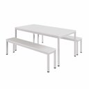 Ver imagem 1 de Mesa Cozinha e Refeitório 180cm x 90cm Pés Metal com 2 Bancos F5 Office Cor:Cinza