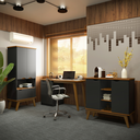 Ver imagem 1 de Conjunto Escritório Empresarial / Home Office Prism Completo:Preto/Cumaru