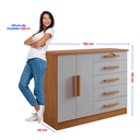 Ver imagem 3 de Cômoda com Sapateira e 5 Gavetas com Chave e Divisória Porta-Treco Tampo MDF Zeus Cinamomo Off White