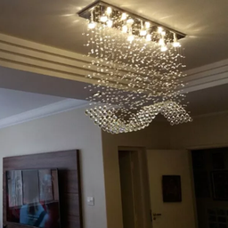 Lustre de Cristal Para sala de Jantar/Estar com 70cm de Altura Base de Inox 1MX20CM - 3