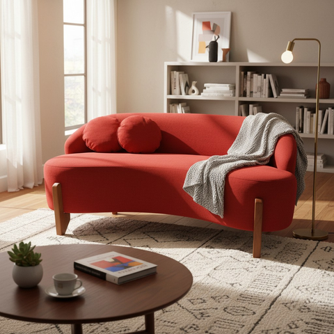 Namoradeira Sofá Feijão Moscou 130cm Orgânica Couro Vermelho