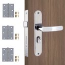 Ver imagem 1 de Fechadura para Porta Externa Perfil Aredondado Aço Inox Polido Cromado + Dobradiças Aço Zincado 3.1/