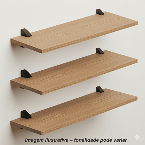 Kit 3 Prateleira Multiuso Amadeirada 60cm Parede Sala Quarto Cozinha
