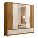 Ver imagem 2 de Guarda Roupa Casal 6 Portas com Espelho 3 Gavetas Freijó / Off White Amazonas - Moval