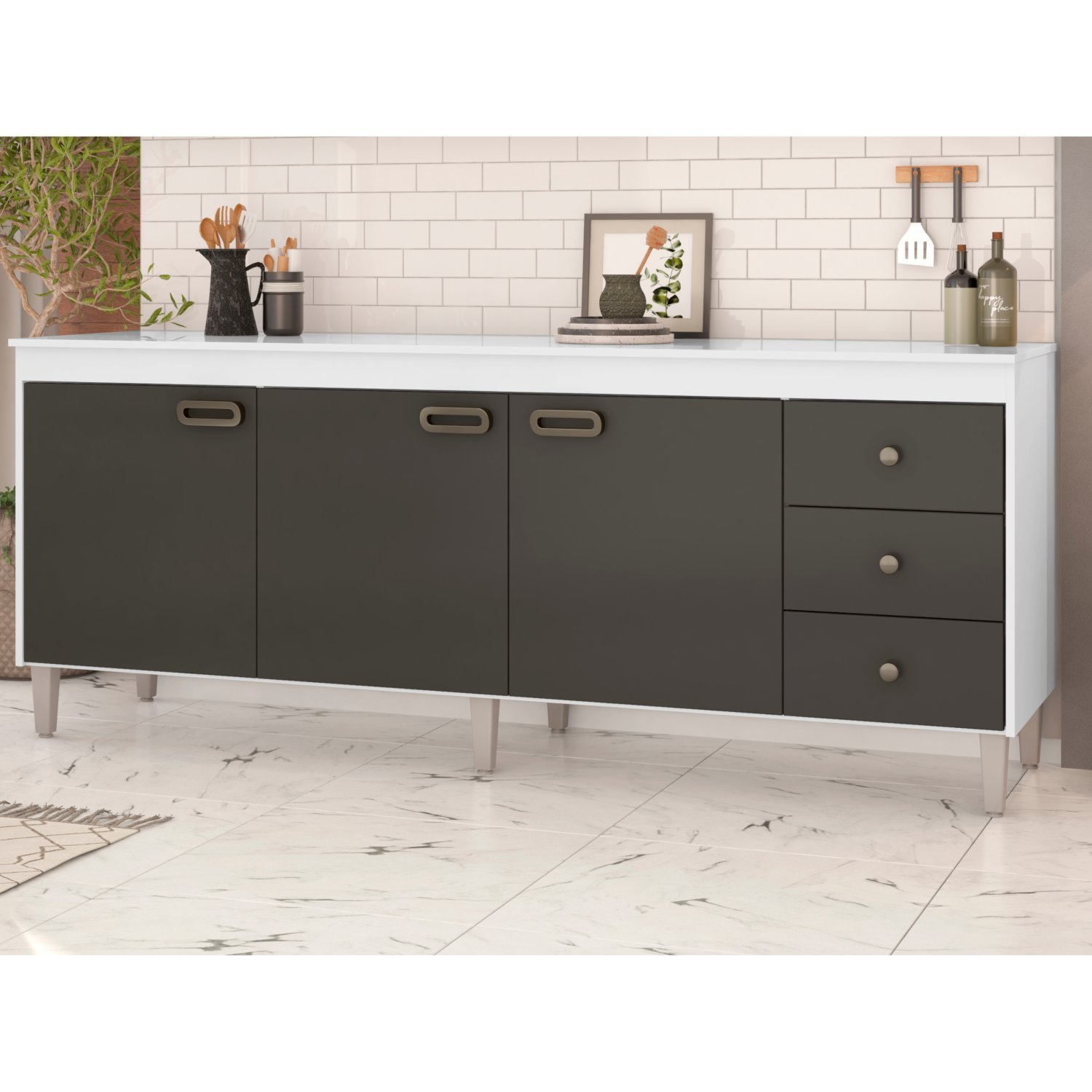 Gabinete para Pia 200cm 3 Portas 3 Gavetas Bréscia - 1