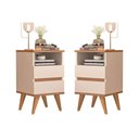 Ver imagem 2 de Kit 2 Mesa de cabeceira Retrô 2 Gavetas-Pop- Com Cabeceira 1,40m - CM - Off white/Nature