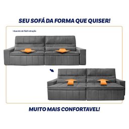 Sofá Retrátil Reclinável Supremo 3,00m Suede Velut Cinza Molas no Assento - King House - 5