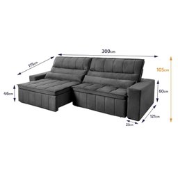 Sofá Retrátil Reclinável Supremo 3,00m Suede Velut Cinza Molas no Assento - King House - 2