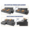 Ver imagem 4 de Sofá Retrátil Reclinável Supremo 3,00m Suede Velut Cinza Molas no Assento - King House