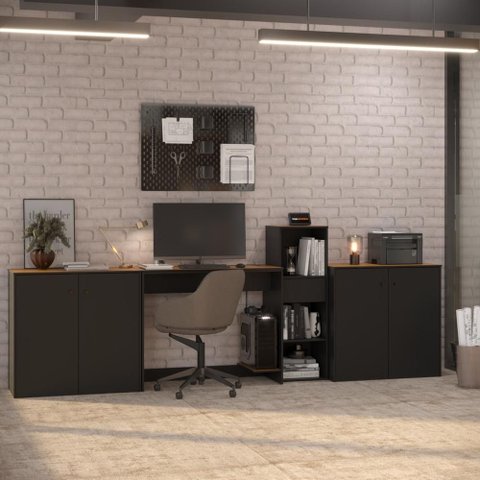 Conjunto de Escritório 4 Peças Noruega Office Mesa Livreiro e 2 Aparadores Buffet - Via Nossa -