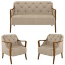 Ver imagem 1 de Kit Namoradeira 135cm e 2 Poltronas Decorativas Capitonê Lapa M22 Pu Bege - Mpozenato