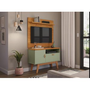 Rack + Painel Si 0.90m Estilo Retrô para Tv até 32'' Polegadas Cor Alecrim / Cinamomo