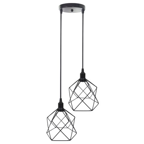 Lustre Pendente Aramado Duplo Cálice Preto Cabo Regulável Luminária Agp Ilumini Cálice Luxo-267700 P