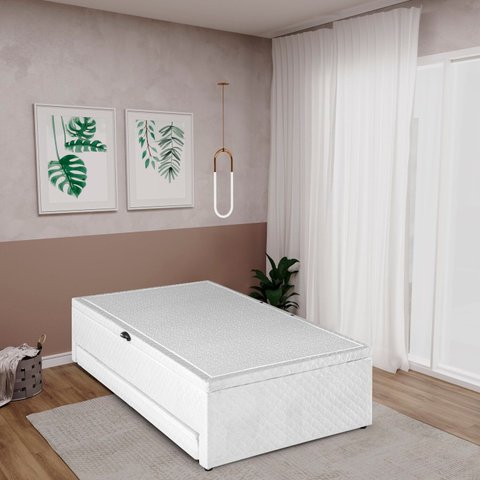 Base Box Baú Solteiro com Colchão Auxiliar 88x188x48cm Detroit Branco Herval