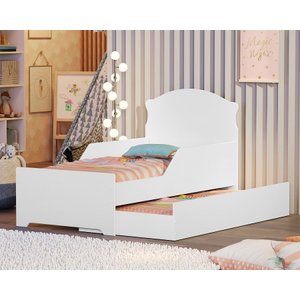 Mini Cama Infantil Juvenil Lívia Branca de Mdf com Cama Auxiliar Proteção Lateral