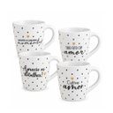 Ver imagem 1 de Kit 4 Xícaras Tipo Caneca Porcelana Prime 150ml Corações e Frases Preto e Dourado