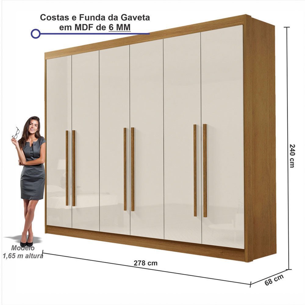 Guarda Roupa Casal Zeus 6 Portas 7 Gavetas em MDF Dobradiça Slow Móveis D Doro - 3