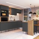 Ver imagem 1 de Cozinha Modulada Completa 8 Peças com Cristaleira 15 Portas 2 Gavetas com Bancada Isabelle Cinza/Freijó/Grafite