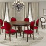 Kit Mesa 1,50 + 6 Cadeiras Medalhão Entalhadas Imbuia Envelhecido e Veludo Vermelho - 1