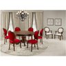 Kit Mesa 1,50 + 6 Cadeiras Medalhão Entalhadas Imbuia Envelhecido e Veludo Vermelho - 7