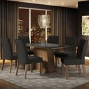 Ver imagem 1 de Conjunto Sala de Jantar Mesa Tampo de Vidro 6 Cadeiras Rustic/preto/oxford Stéfani Madesa