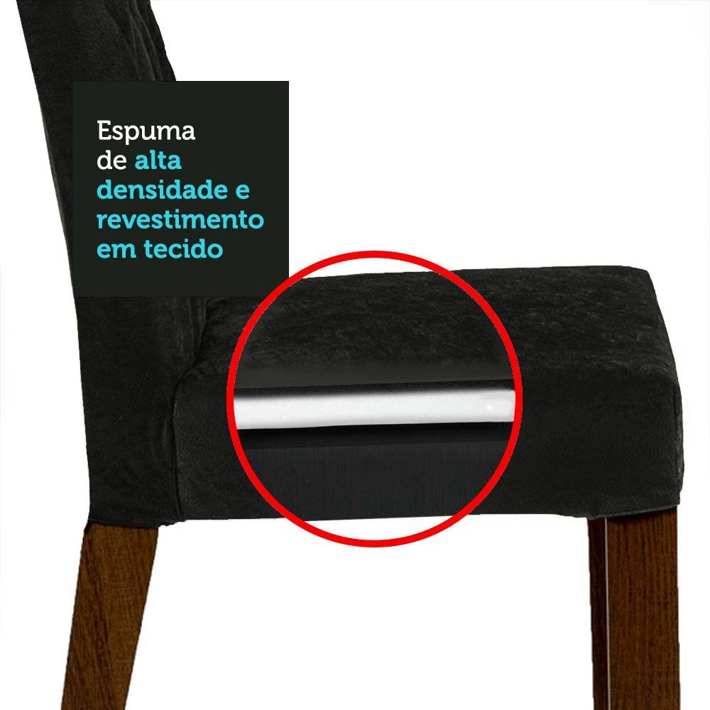 Conjunto Sala de Jantar Mesa Tampo de Vidro 6 Cadeiras Rustic/preto/oxford Stéfani Madesa - 9