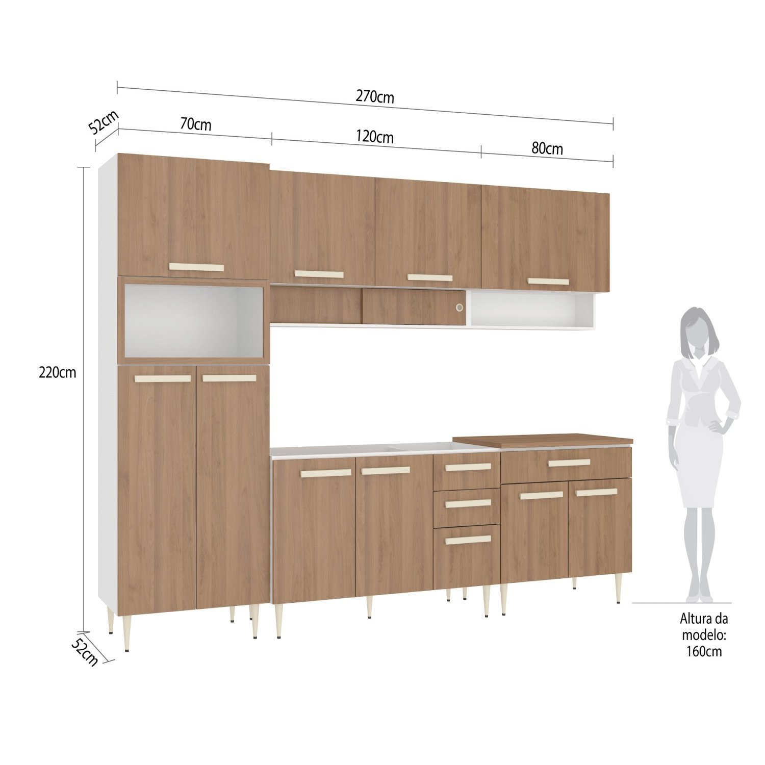 Cozinha Modulada Completa 5 Peças 12 Portas 3 Gavetas Felicitá 100% Mdf - 4