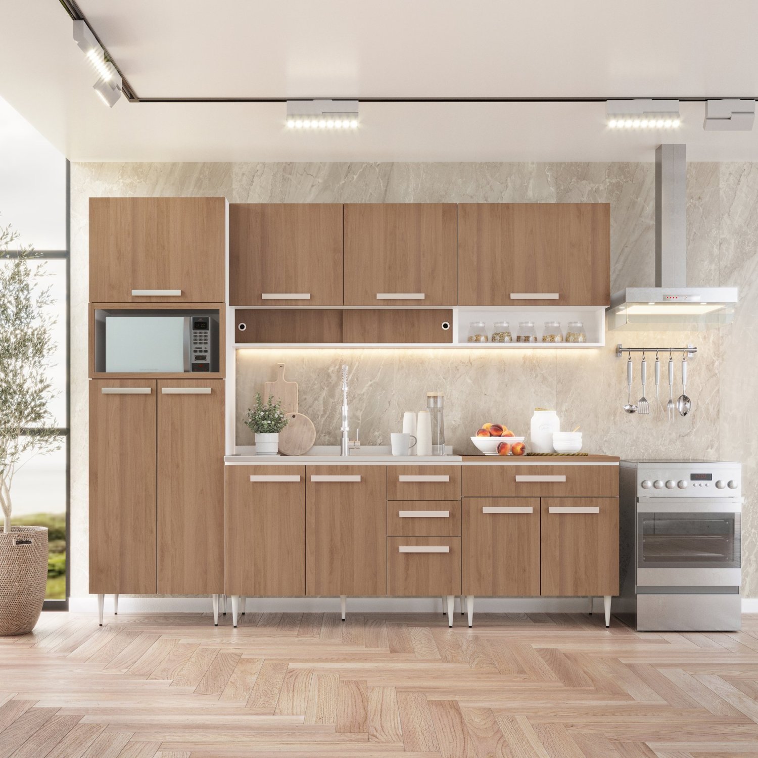 Cozinha Modulada Completa 5 Peças 12 Portas 3 Gavetas Felicitá 100% Mdf - 1