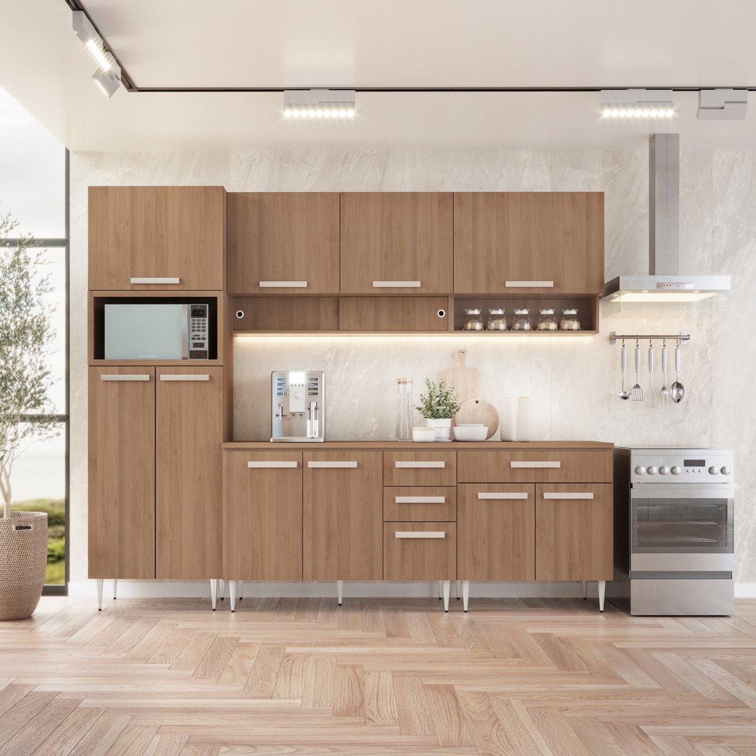Cozinha Modulada Completa com Tampo 6 Peças 12 Portas 3 Gavetas Felicitá 100% Mdf - 1