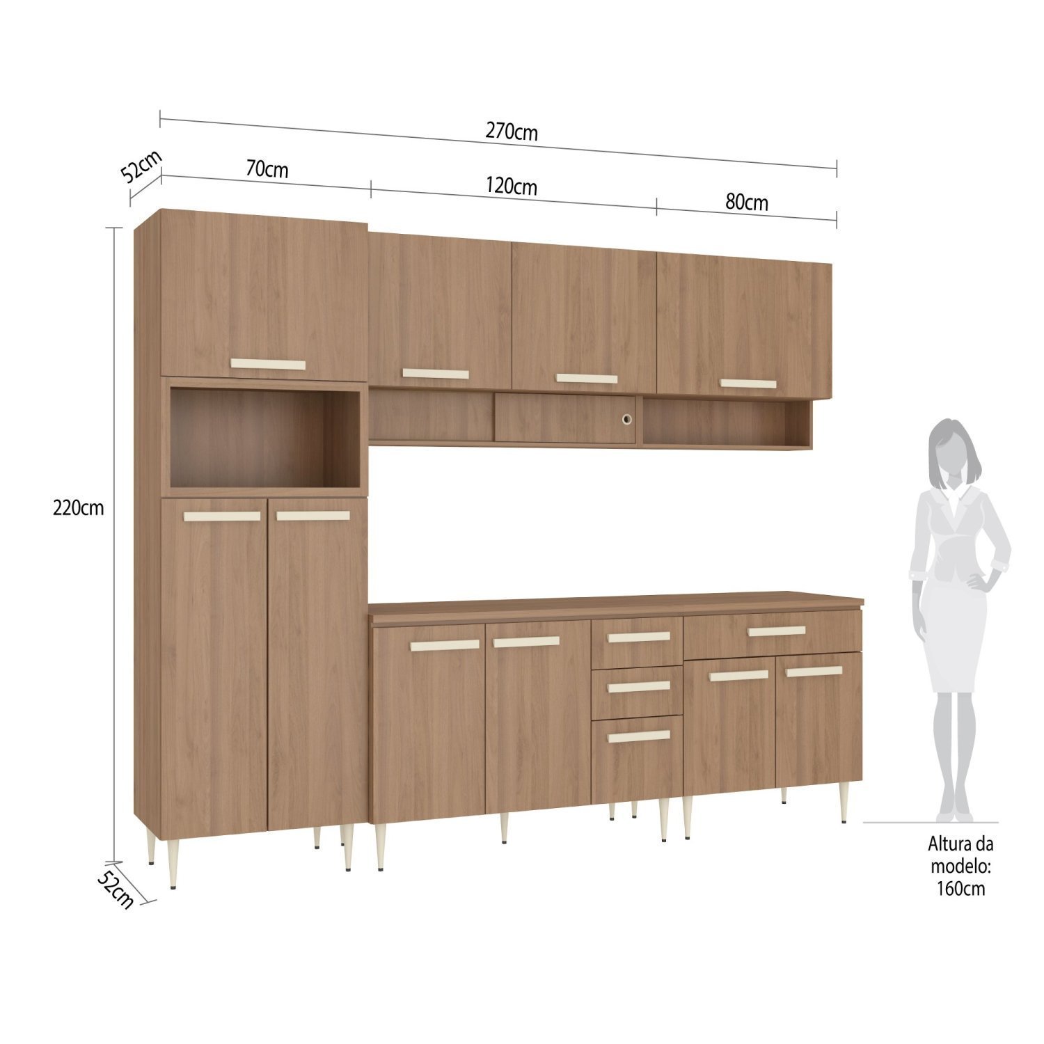 Cozinha Modulada Completa com Tampo 6 Peças 12 Portas 3 Gavetas Felicitá 100% Mdf - 4