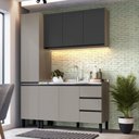 Ver imagem 1 de Conjunto de Armários de Cozinha Modulado Bambu Cinza/Fumê com Grafite