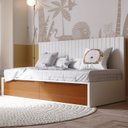 Ver imagem 1 de Cama Solteiro com 2 Gavetas e Painel Encosto Sambalelê Branco/Acetinado/Mel
