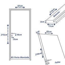 Kit Porta de Madeira 210x82cm Batente 11cm Lisa Primer Uniportas Abertura Esquerda - 3 Kit Porta de Madeira 210x82cm Batente 11cm Lisa Primer Uniportas Abertura Esquerda - 3