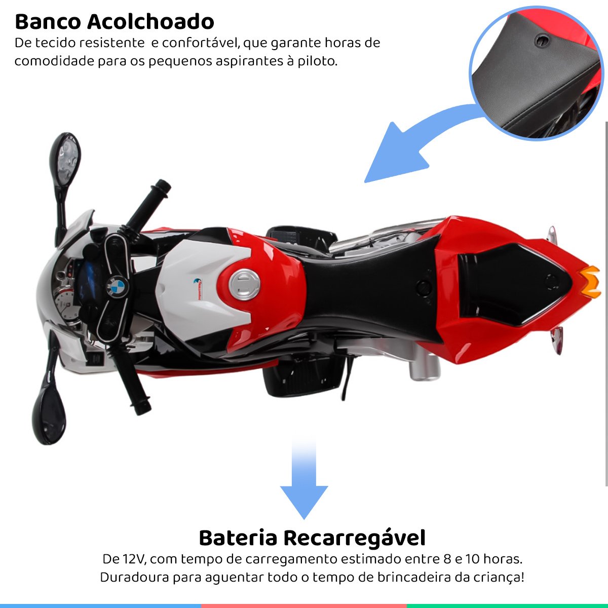 Moto Elétrica Infantil Bmw Esportiva Vermelho E Preto 12v