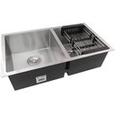 Ver imagem 2 de Cuba Dupla Quadrada Inox 304 Cozinha Embutir Gourmet 9040 Assimétrica Lixeira Embutir 5L, Tábua Mult