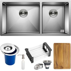 Cuba Dupla Quadrada Inox 304 Cozinha Embutir Gourmet 9040 Assimétrica Lixeira Embutir 5L, Tábua Mult