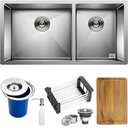 Ver imagem 1 de Cuba Dupla Quadrada Inox 304 Cozinha Embutir Gourmet 9040 Assimétrica Lixeira Embutir 5L, Tábua Mult