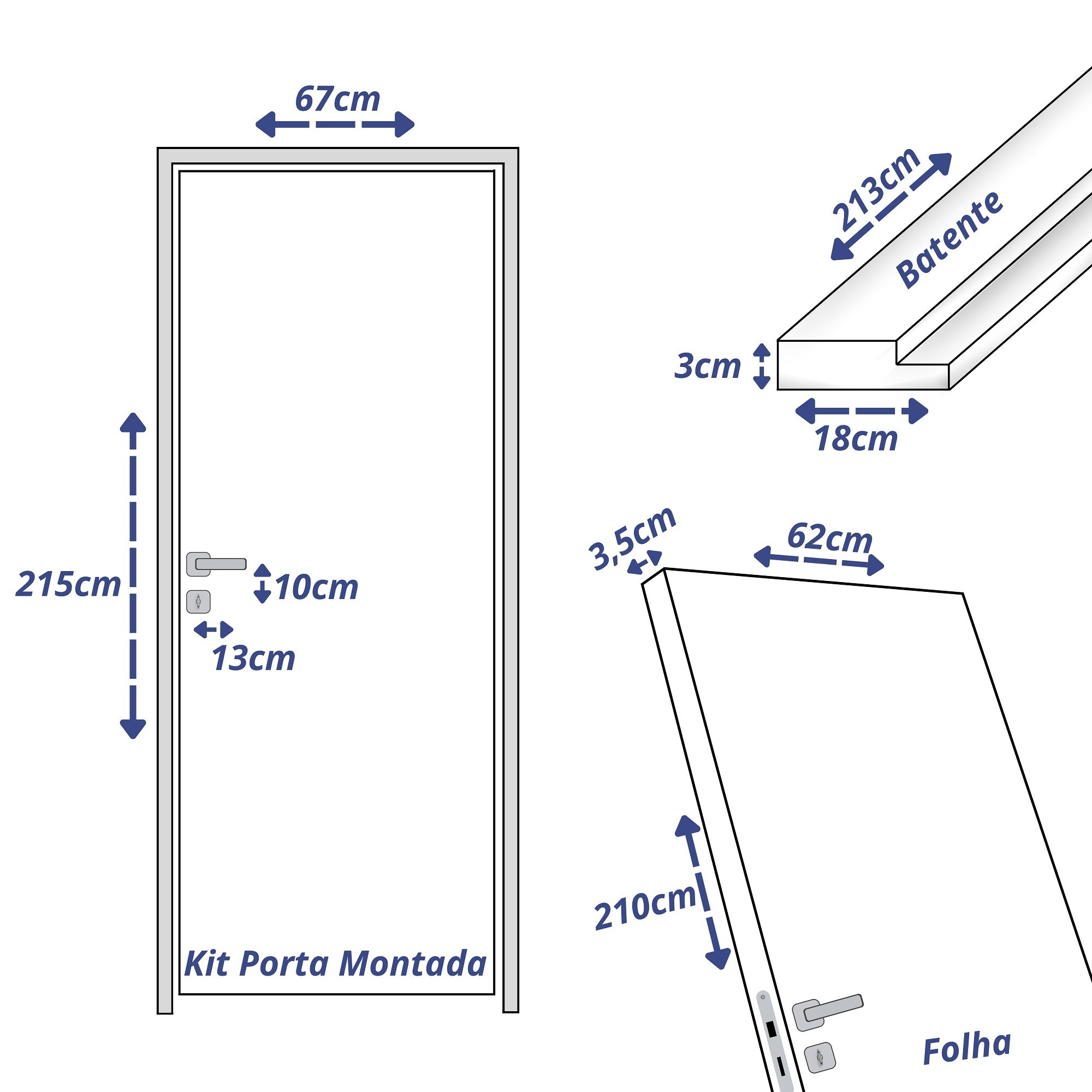 Kit Porta de Madeira 210x62cm Batente 18cm Lisa Primer Uniportas  - 3